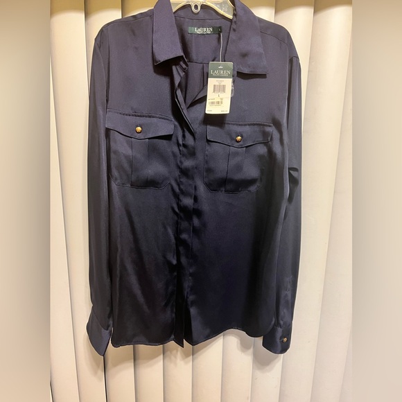 Ralph Lauren Tops - Ralph Lauren beautiful satin blue button down shirt size large
